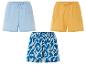 Musselin-Shorts: hellblau, senfgelb und blaues Muster.