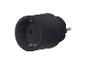 Schwarzer smarter Steckeradapter mit Steckdose und Stecker.