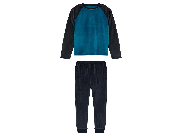 Ein dunkelblauer und blaugrüner Schlafanzug mit langen Ärmeln.