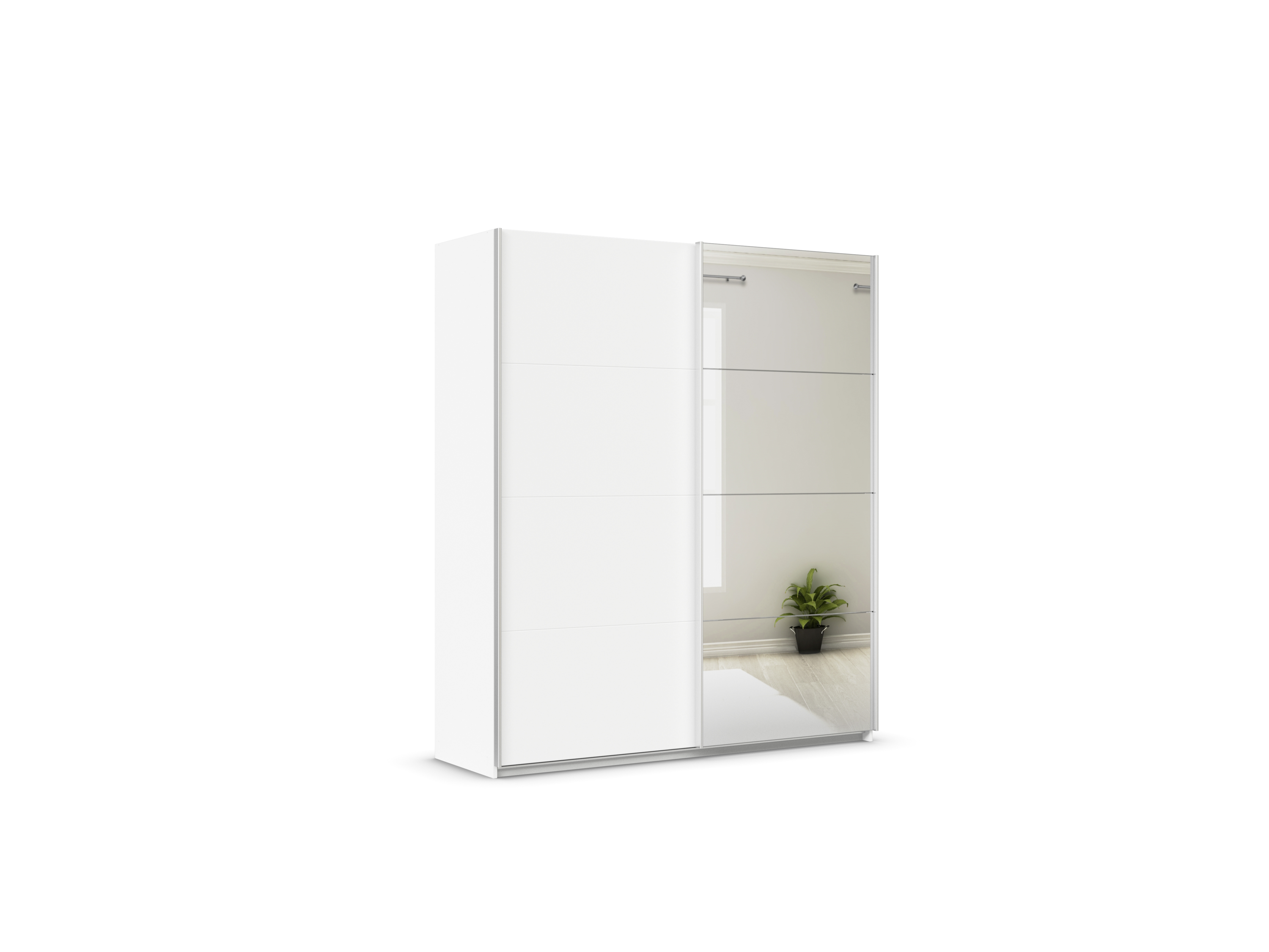 rauch ORANGE Quadra Schwebetürenschrank mit Spiegelelementen (Deluxe-Ausstattung, Korpus Weiß, Breite: 181cm/Höhe: 210cm) | 04047054876621