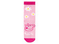 Rosa Socken mit Peppa Pig und Blumen.