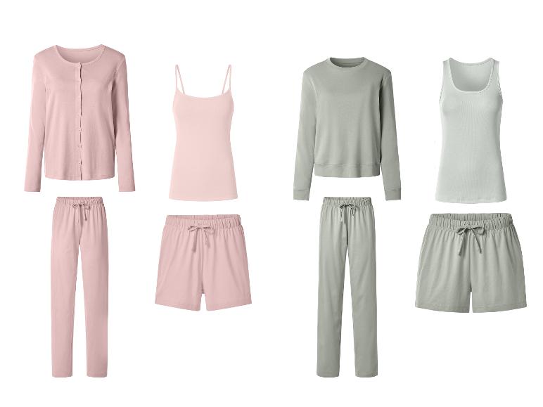 Rosa und grüne Loungewear-Sets mit Strickjacken, Camisoles, Sweatshirts, Hosen und Shorts.
