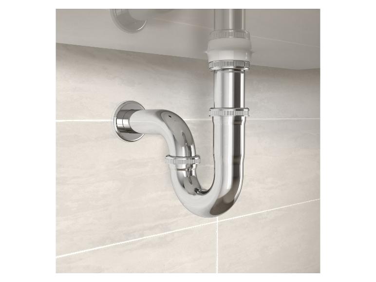 Chromierter Siphon für Waschbecken.