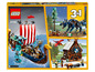 LEGO Creator 3-in-1-Set mit einem Wikingerschiff, einem Wolf und einem Haus.