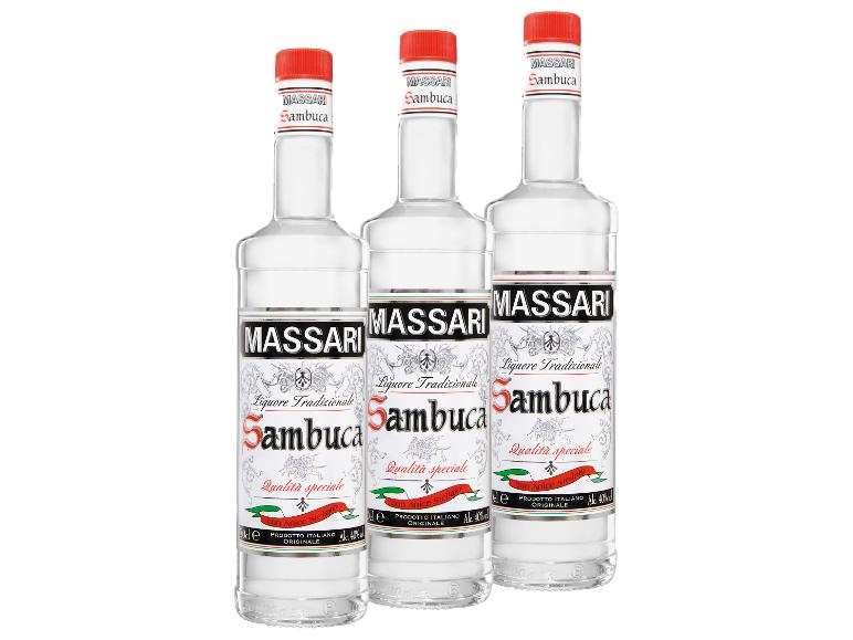 Drei Flaschen MASSARI Sambuca 40% Vol., jeweils 0,7 l.