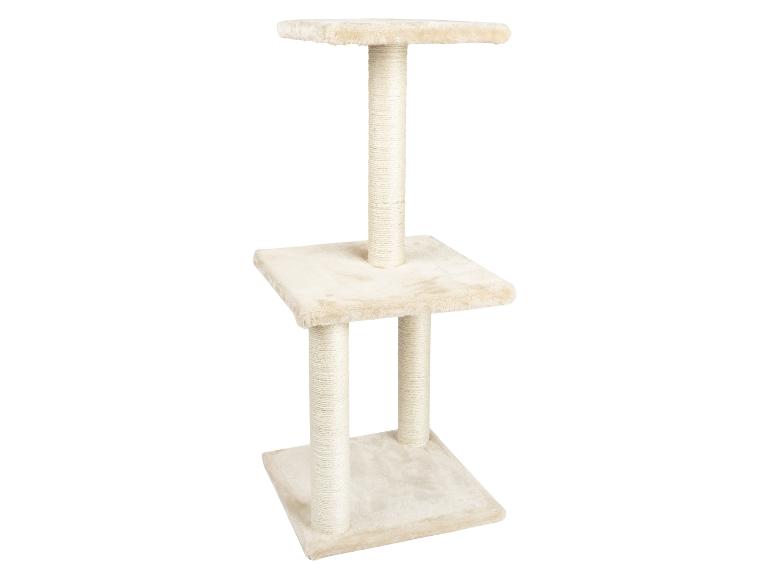 Beiger zweistöckiger Katzenbaum mit Sisal-Kratzstämmen.