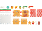 Lebkuchenhaus aus Holz zum Spielen mit Zubehör und Weihnachtsfiguren.