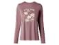 Rosa Damen-Langarm-Pyjama-Oberteil mit Blumenmuster und „SLEEP WELL“-Schriftzug.