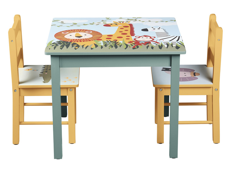LIVARNO home Kindertisch mit 2 mit Safari-Motiven Stühlen