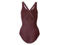 Ein burgunderfarbener Badeanzug mit gekreuztem Rücken.