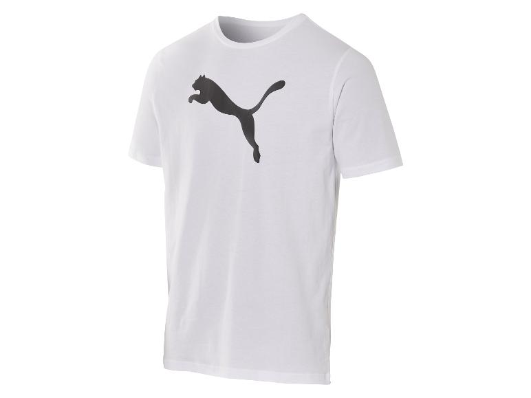 Weißes T-Shirt mit schwarzem Puma-Logo.