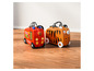 Zwei Kinderkoffer, einer mit Feuerwehrwagen-Design und der andere mit Tigermuster.