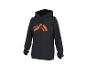 Schwarzer Hoodie mit abstraktem orangefarbenem Muster auf der Vorderseite