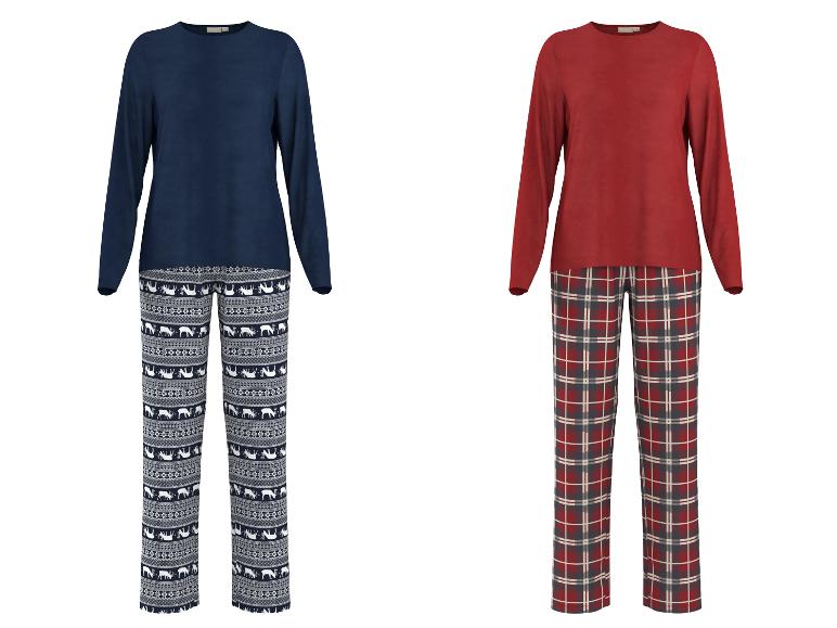 ESMARA® Damen Fleece-Pyjama in Blau und Rot.