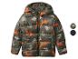 Kinder-Steppjacke mit Dinosaurier-Print, erhältlich in Olivgrün und Dunkelblau.