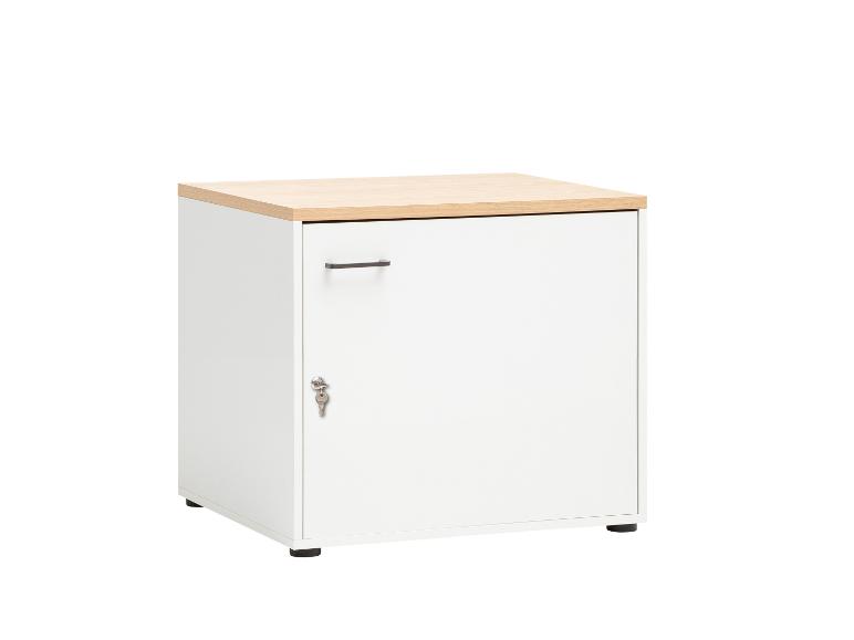 Weißer abschließbarer Schrank mit Holzplatte