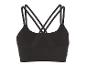 Schwarzer Sport-BH mit gekreuzten Trägern.
