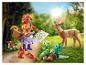Playmobil: Figuren, Reh, Eichhörnchen und Igel in Waldkulisse.