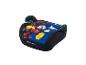 Blauer Kindersitz mit Mickey-Mouse-Motiv und roten und blauen Punkten.