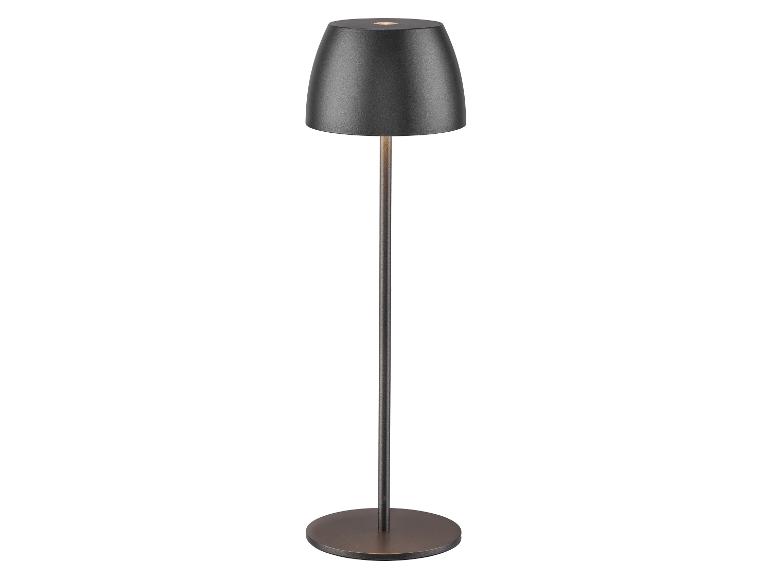 Dunkelgraue, moderne Stehlampe mit konischem Schirm und rundem Fuß.