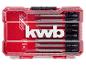 Schraubendreher-Bit-Set in einer roten, transparenten Box, mit „kwb“-Schriftzug in der Mitte.