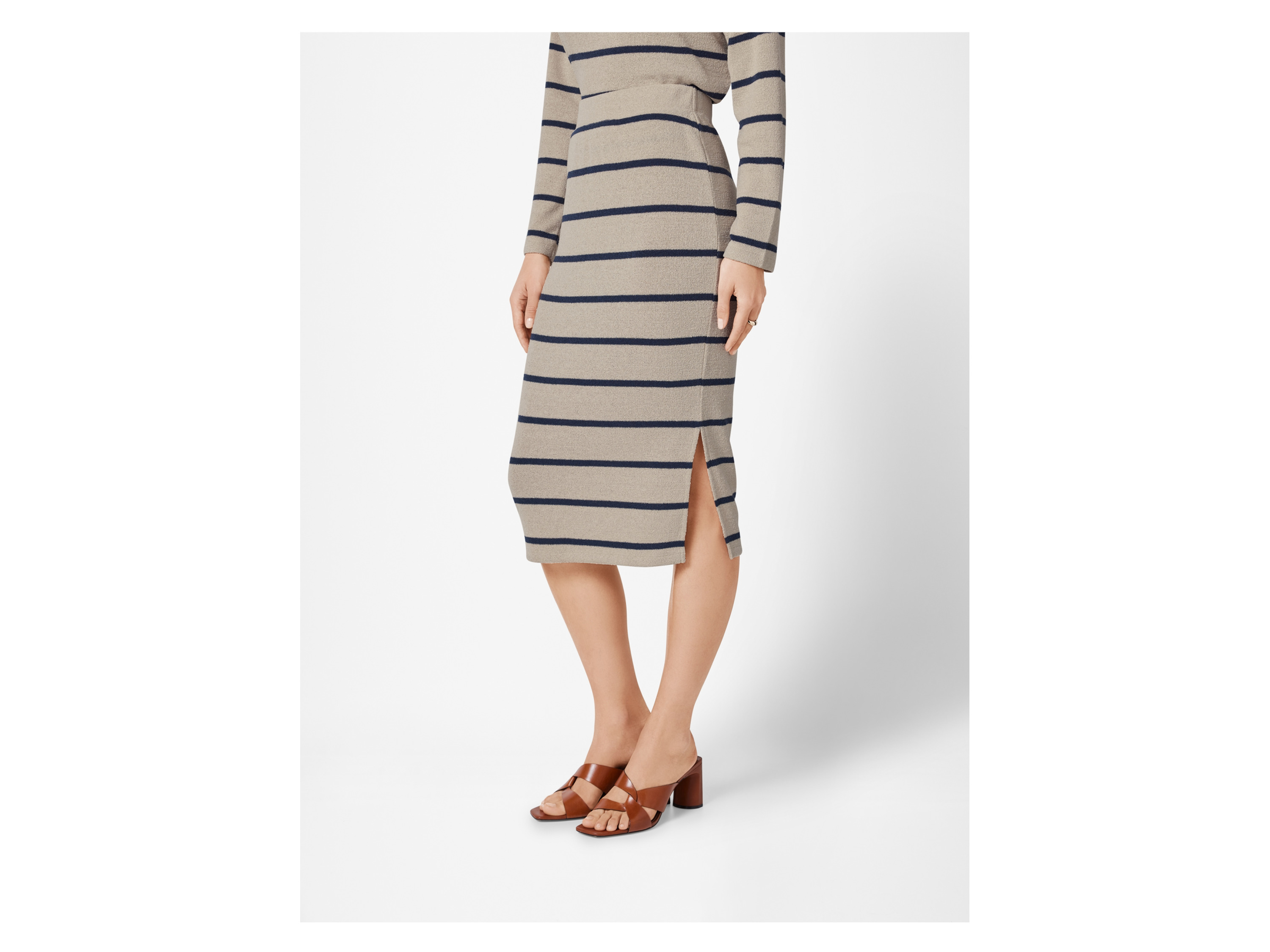 ESMARA® Damen Rock Midi (beige/marine, L(44/46)) – Bild 2 von 4