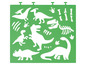 Schablonen mit Dinosauriern, darunter ein T-Rex und ein Brachiosaurus.