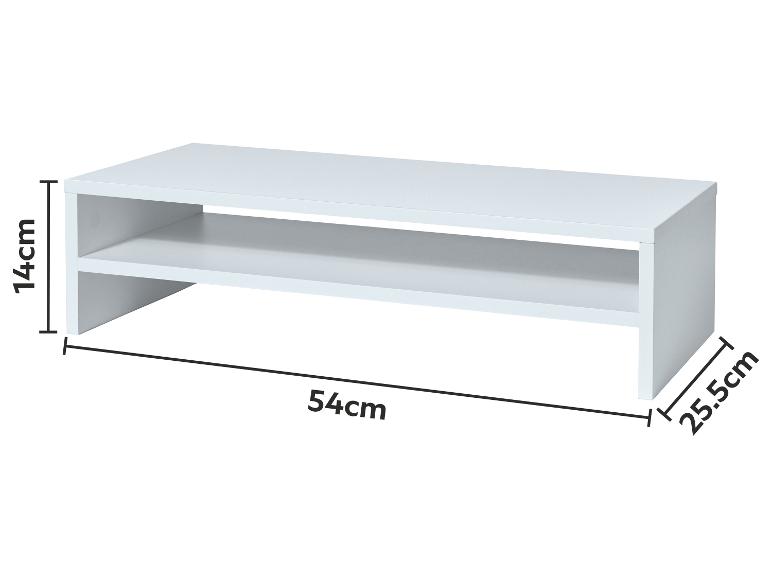 Weißer Monitorständer mit Ablage, Maße 54cm (B) x 14cm (H) x 25.5cm (T).