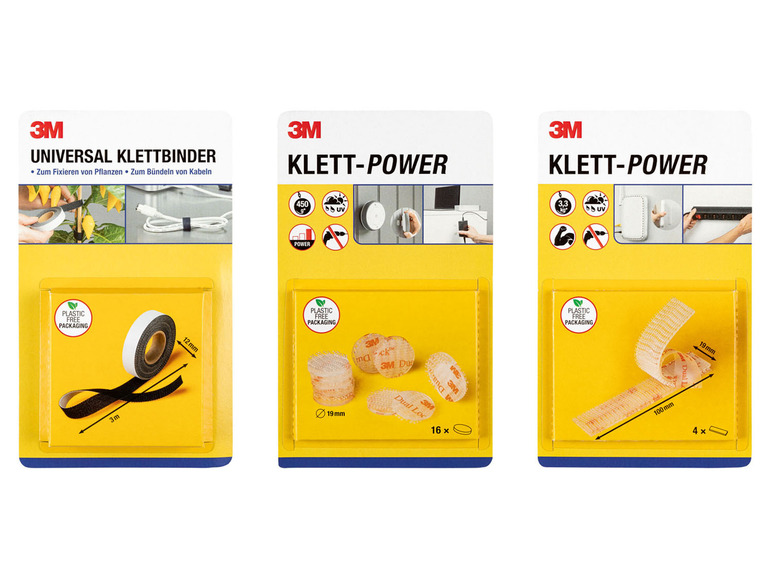 3M KLETT-POWER: runde und rechteckige Klettbänder, plus universelles Klettband.