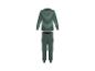 Zweiteiliger Kinderpyjama, grün gestreiftes Langarmshirt und grüne Hose.