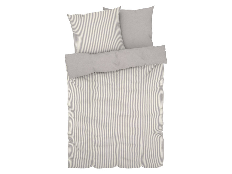 Gestreiftes Bettwäsche-Set mit Kissen in Grau und Weiß
