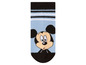 Socken mit Mickey Mouse, blaue Basis mit schwarzen Streifen.