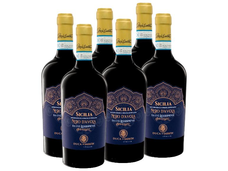 6er-Set Duca di Sasseta Nero d'Avola Sicilia DOC halbtrockener Rotwein.