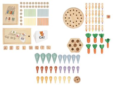 LUPILU® Stäbchen-Spiel / Holz-Gedächtnisspiel / Buchstabenwürfel-Spiel / Karotten-Steckspiel / Kaktus-Steckspiel
