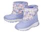 Lila Kinder-Winterstiefel mit Tier- und Baummuster.