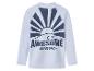 Weißes langärmeliges Badeshirt mit Sonnen-, Wellen- und „AWESOME waves“-Textdruck.