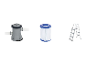 Poolfilterpumpe, Kartuschenfilter und Poolleiter.