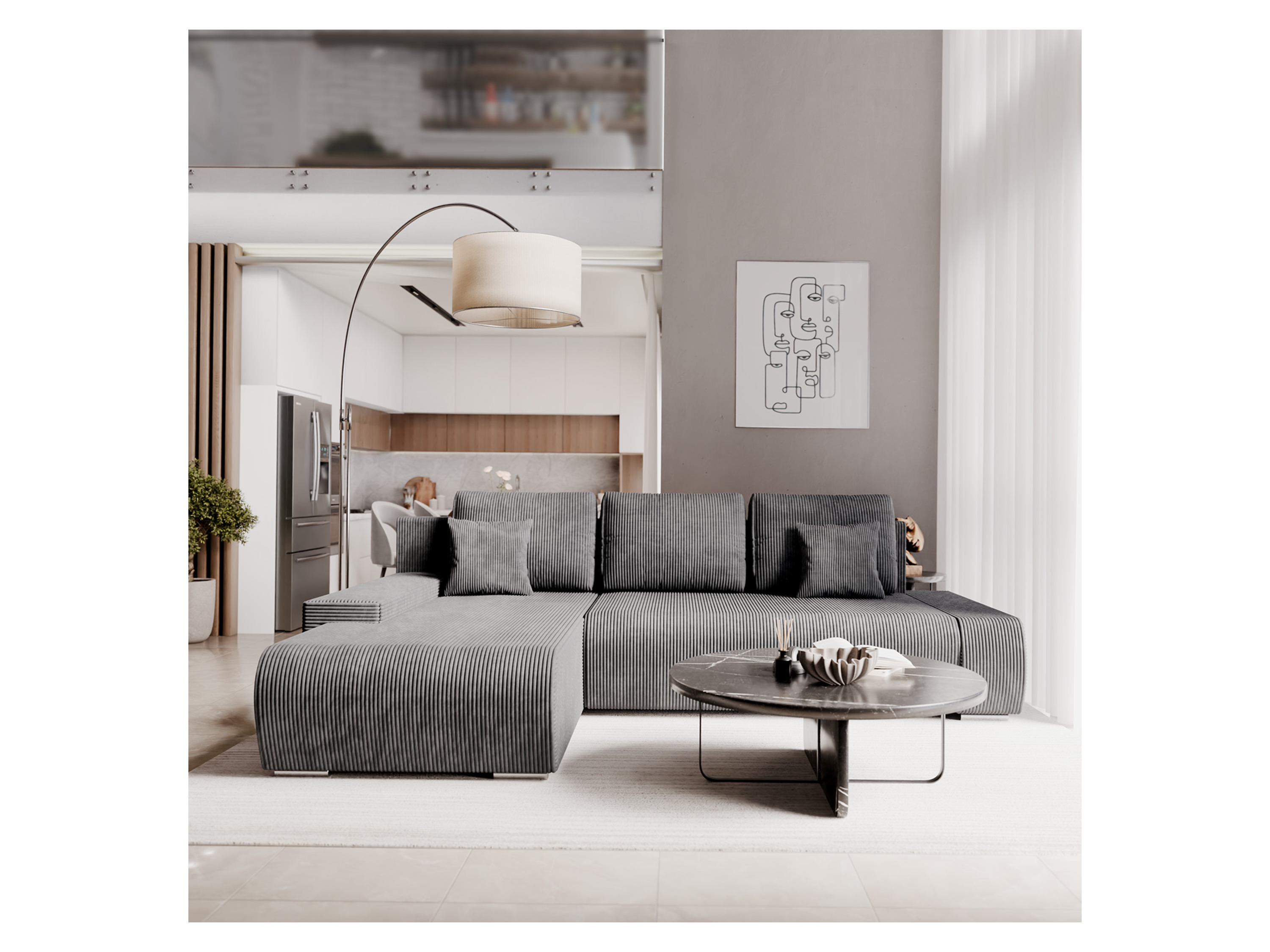 Thumbnail - Juskys Sofa Iseo mit Ottomane (Links, Dunkelgrau)""