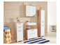 Badmöbel mit Spiegelschrank, Waschbecken, Hochschrank und Badematte.