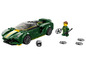 Lego-Set mit einem grünen Lotus-Sportwagen, einem Rennfahrer und zusätzlichen Teilen.
