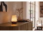 Beleuchteter Aroma-Diffusor auf einem Holzschrank, mit Vase und Trockenblumen.
