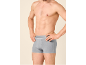 Mann mit nacktem Oberkörper in hellgrauen Boxershorts.