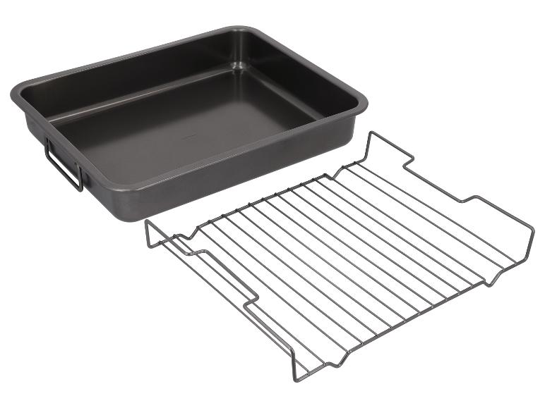 Dunkelgraue Bratpfanne mit Drahtrost