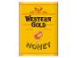 Gelbe Honigdose mit Honiglöffel und dem Text „WESTERN GOLD HONEY“.