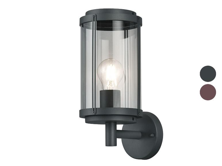 Dunkelgraue Außenwandleuchte mit transparentem Glas und Glühbirne