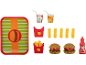 Spielzeug-Fast-Food-Set mit Tablett, Burgern, Pommes, Getränken und Ketchup