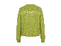 Grüner Strickpullover mit hellem Schriftzug auf dem Rücken.