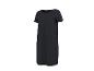 Schwarzes kurzärmeliges Kleid mit Rundhalsausschnitt.