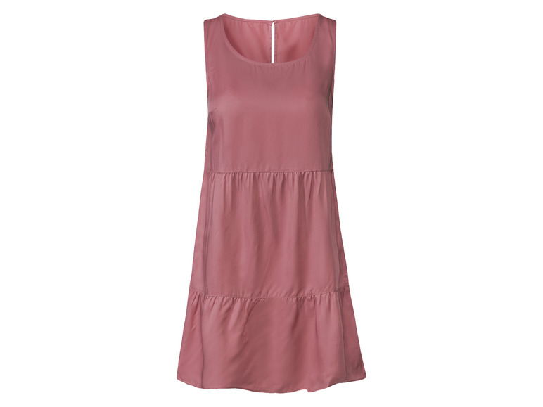 Ein rosafarbenes, ärmelloses Kleid mit Rundhalsausschnitt.