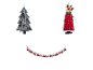 Weihnachtliche Adventskalender: grauer Tannenbaum, rotes Rentier und Säckchen-Girlande.